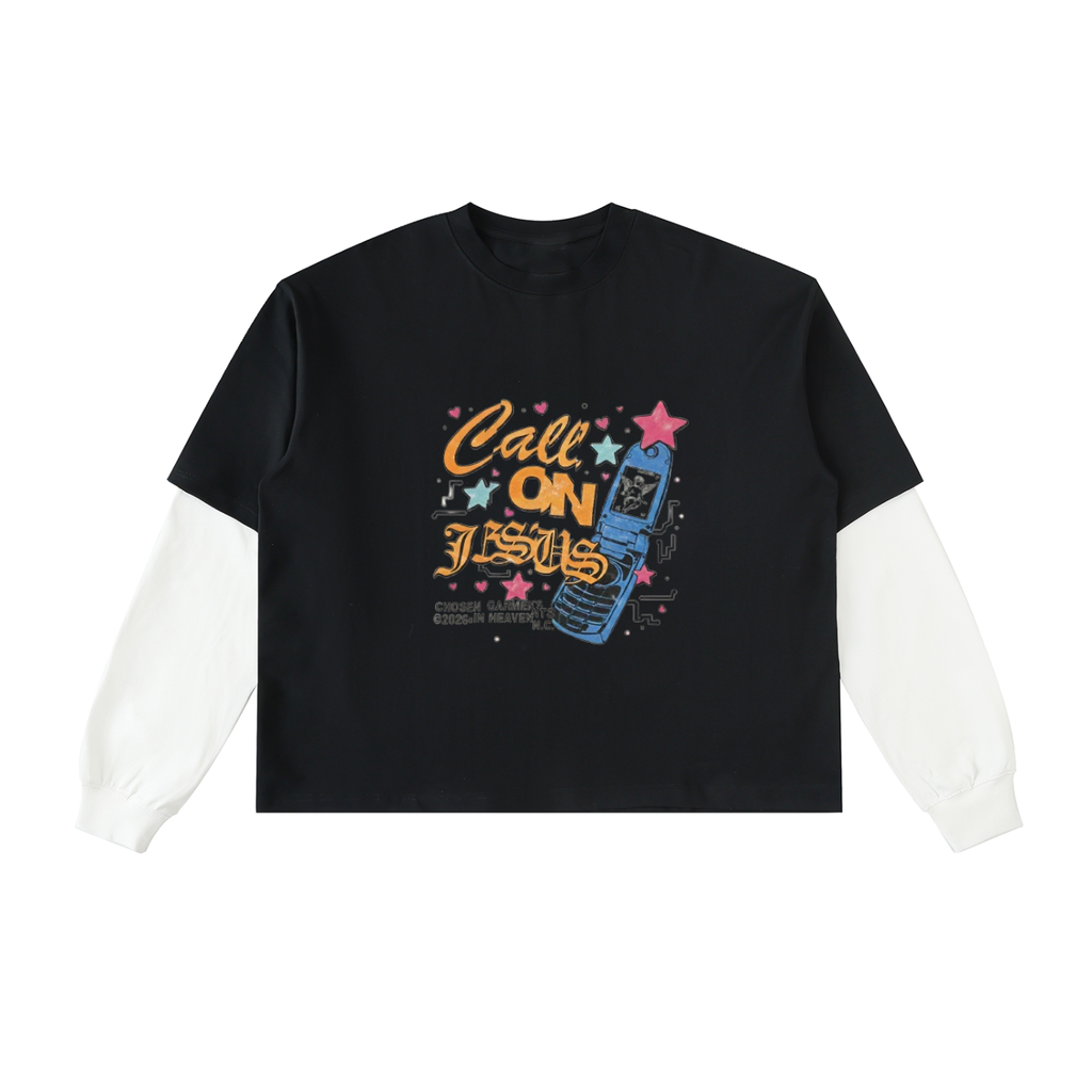 Tears Of Heaven Layered Contrast Sleeve Cotton T-Shirt