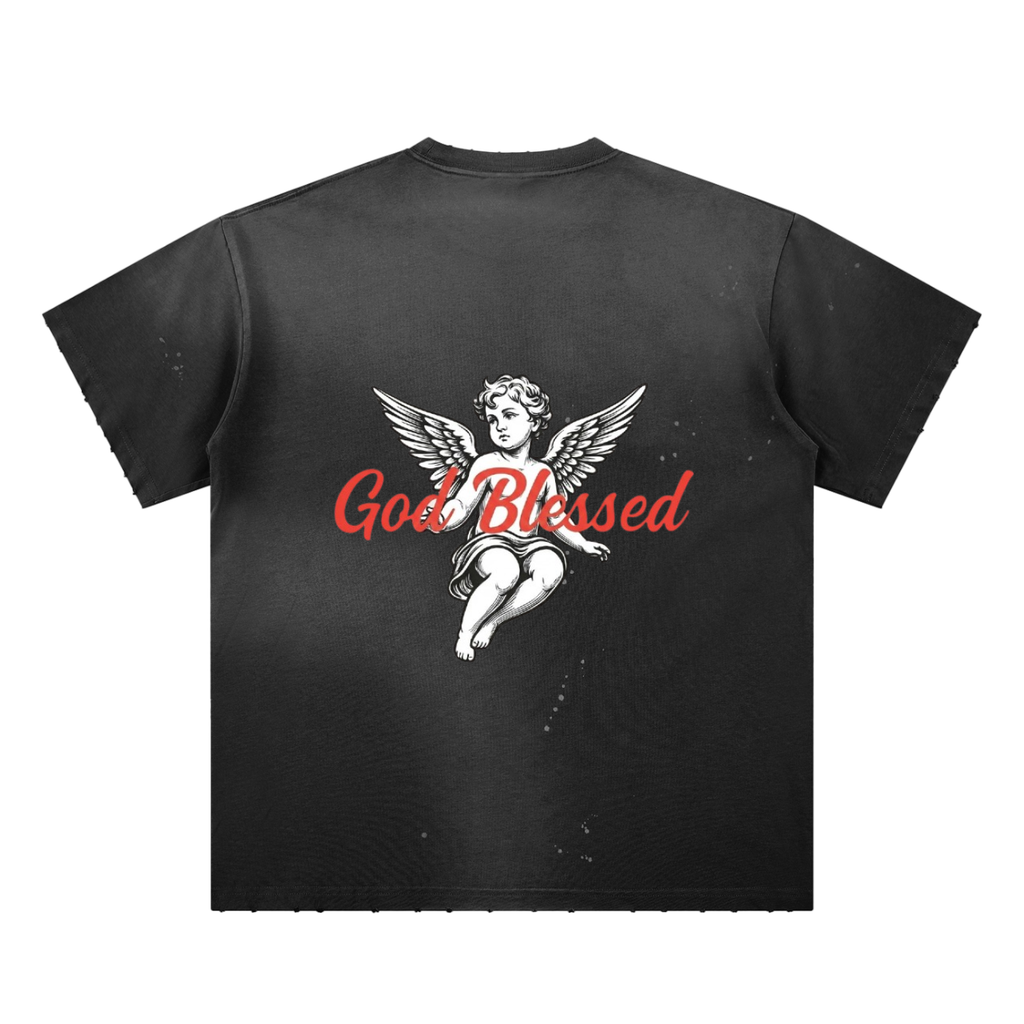 Hand-Frayed Sunfade Paint Splatter T-Shirt
