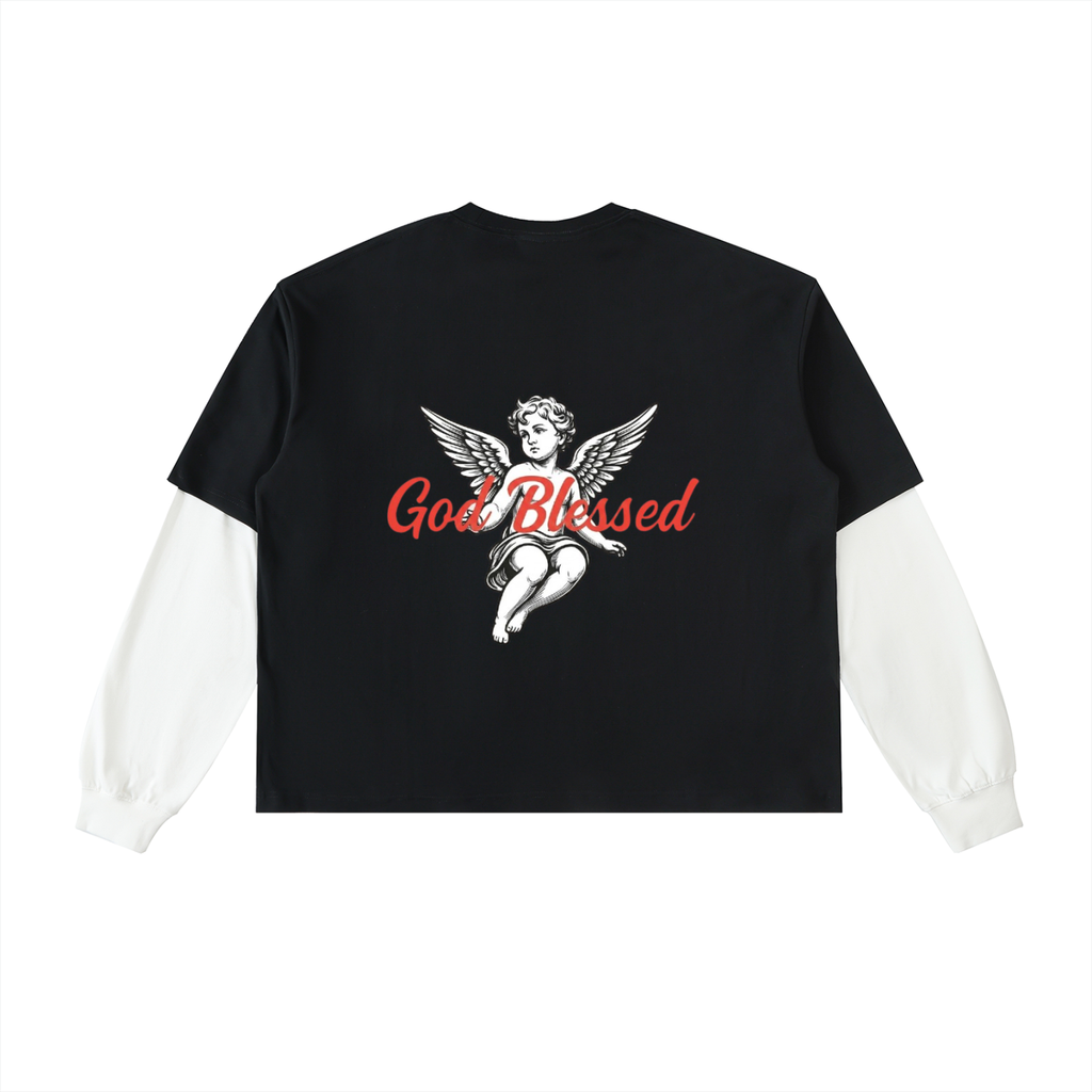 Tears Of Heaven Layered Contrast Sleeve Cotton T-Shirt